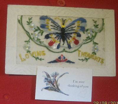 Hand Embroidered WW1 Silk Embroidered Postcard Unused Antique 1914-1918 Forget Me Not Postcard For Loved One Small Greetings Card