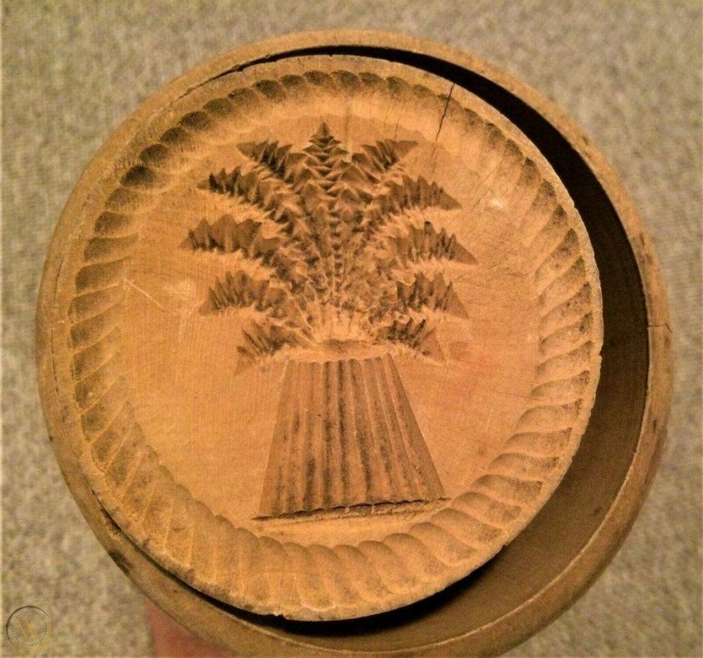 Wood Antique Butter Mold with Swan Carved Design Stamp