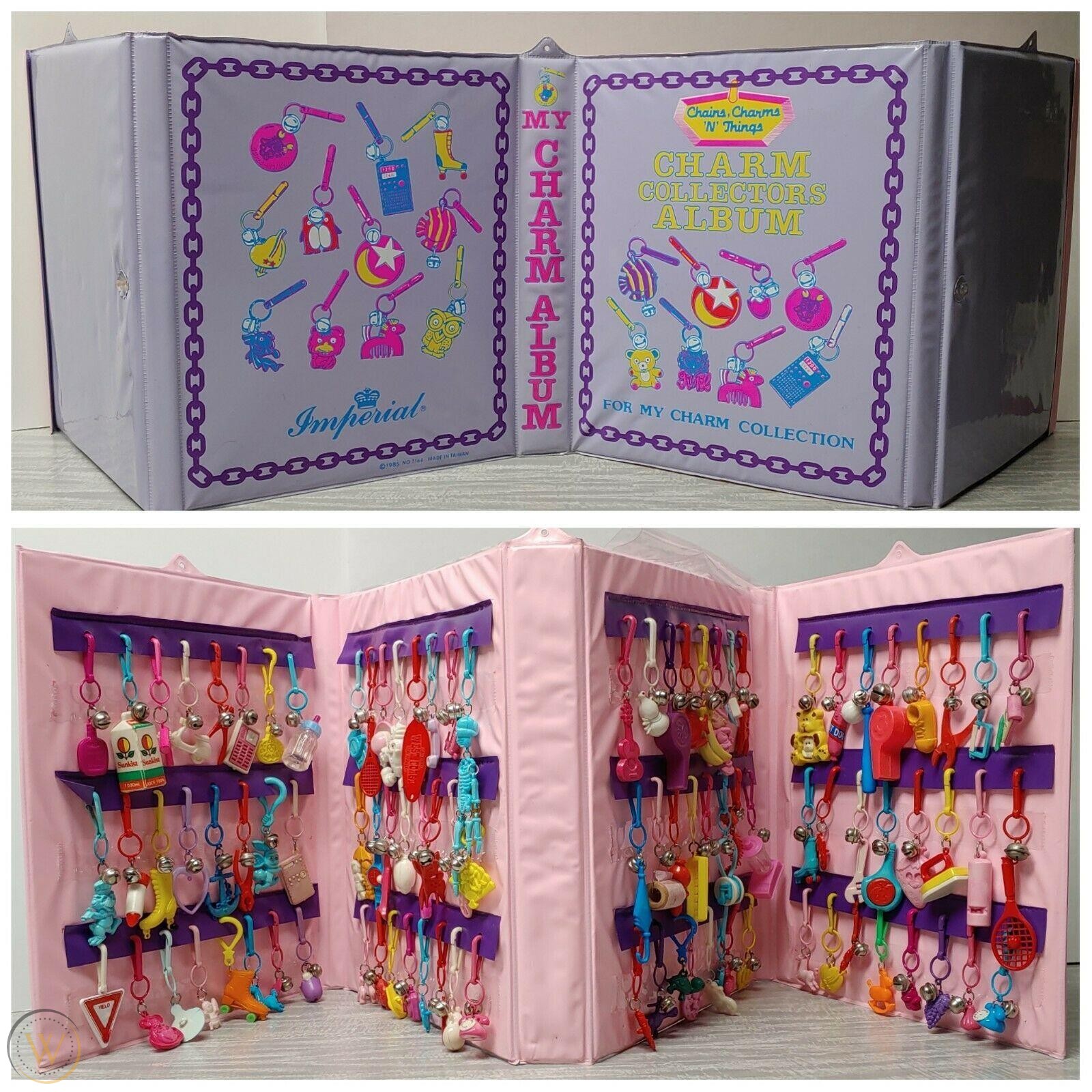 a storage binder full of hanging plastic bell charms