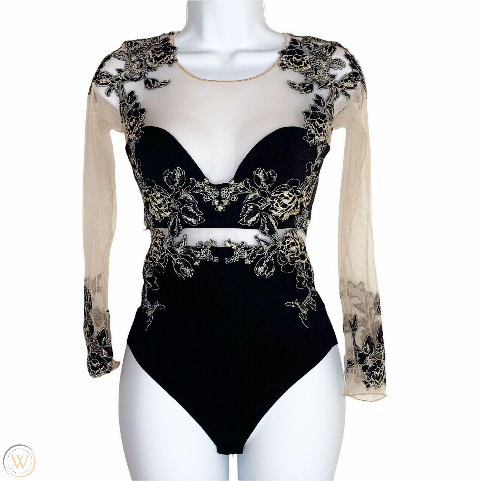 La perla peony floral embroidered bodysuit