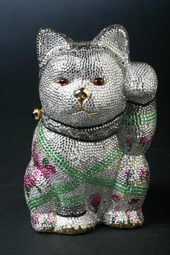 JUDITH LEIBER CRYSTAL EMBELLISHED LUCKY CAT MINAUDIERE