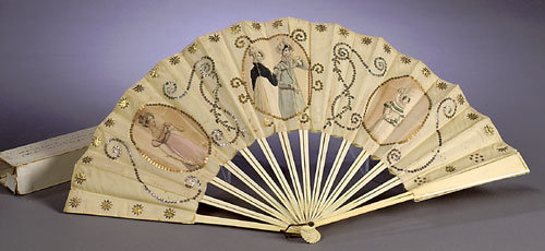 French ivory and silk fan antique
