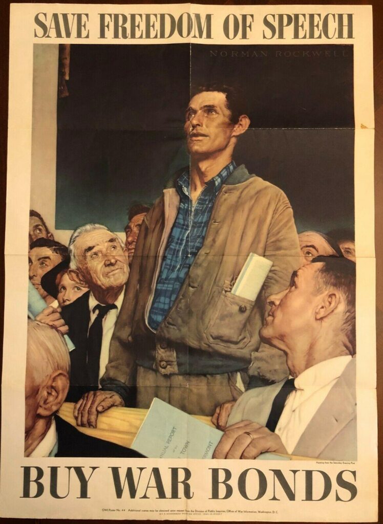 Norman rockwell original 1943 save freedom of speech four freedoms wwii poster